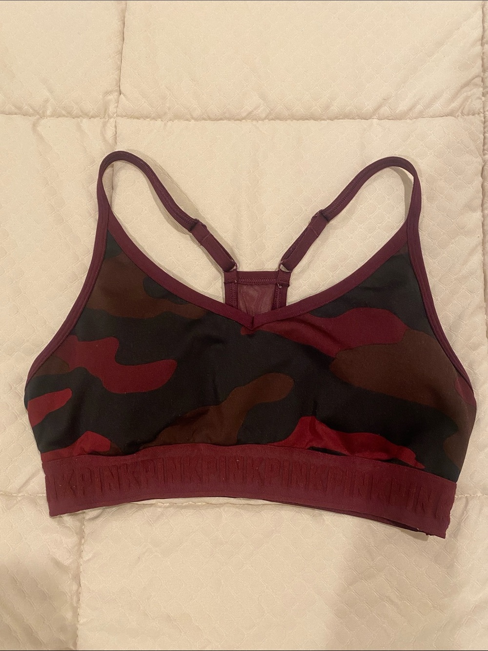 PINK Victoria's Secret Burgundy and Black Camo Sports Bralette